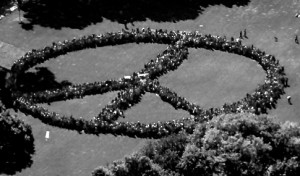 This handout photo provided by FlyNYON shows Yoko Ono and the John Lennon Educational Tour Bus brought out thousands of people to come together and create a human peace sign in Central Park in New York on October 6, 2015. AFP PHOTO / HO/FlyNYON = RESTRICTED TO EDITORIAL USE - MANDATORY CREDIT "AFP PHOTO / HANDOUT / FlyNYON" - NO MARKETING NO ADVERTISING CAMPAIGNS - DISTRIBUTED AS A SERVICE TO CLIENTS = FlyNYON/AFP/Getty Images